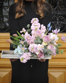 Table floral arrangement, with pastel flowers 