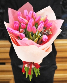 Valentine Bouquet with 25 pink tulips