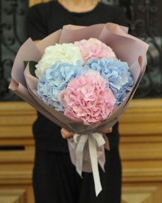 Flower bouquet with 5 coloured hydrangea