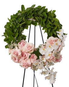 Funeral crown with roses and phalaenopsis