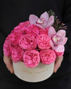 Cutie cu 19 trandafiri de gradina roz