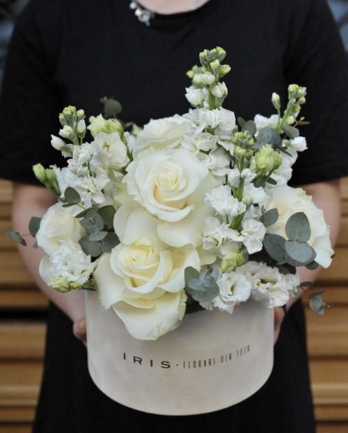 Enough white rose arrangement