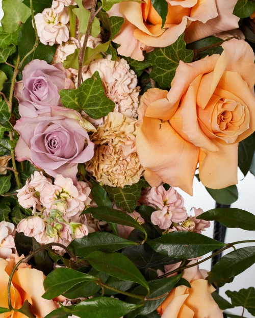 Funeral crown with roses and mathiola