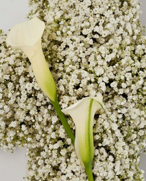 Funeral cross with gypsophila