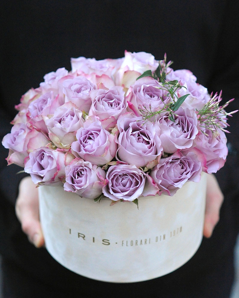 Box with 35 lila roses